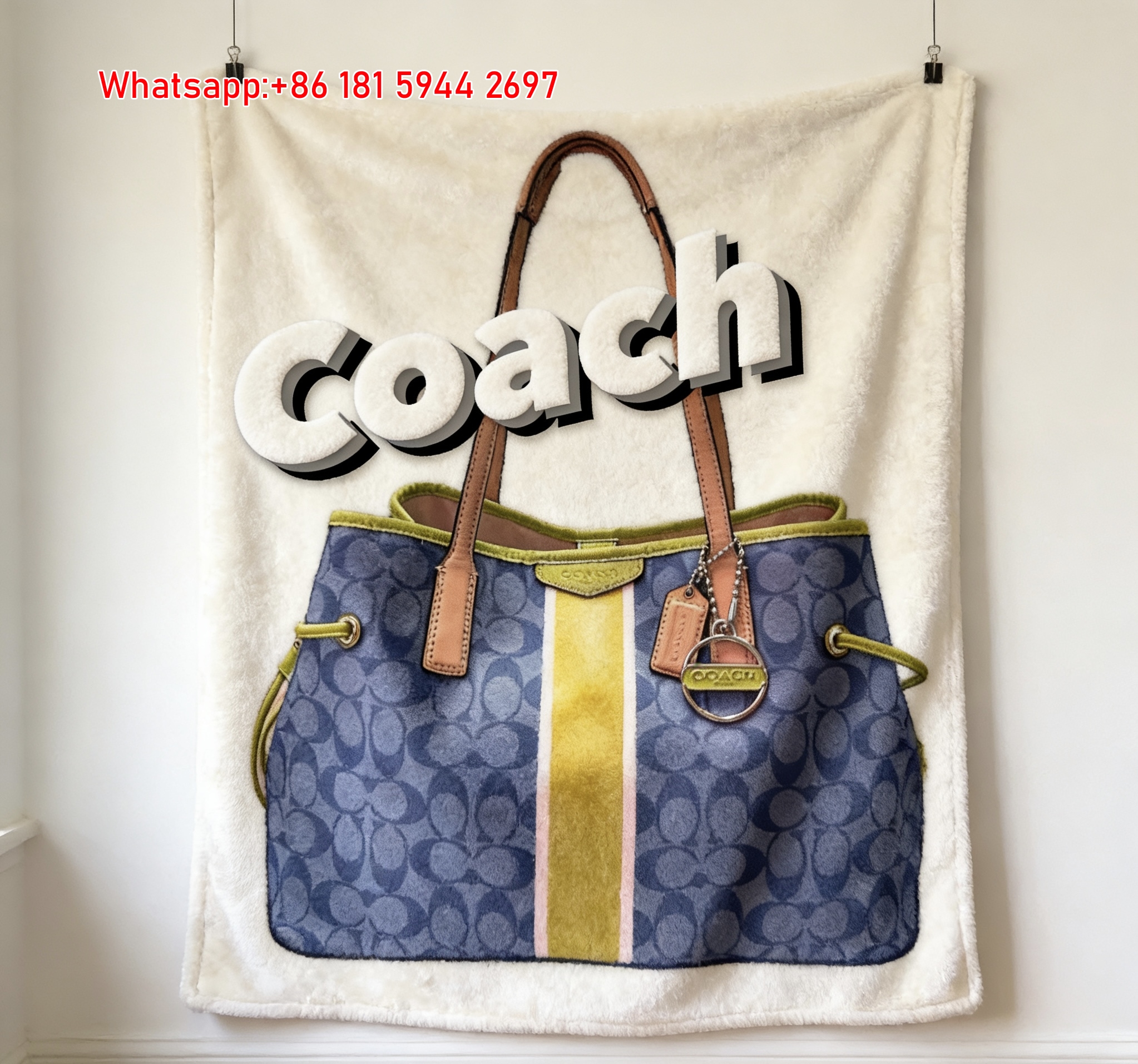 Coach Colorblock Signature Print Flannel Fleece Throw Blanket for Sofa and Wall Decor C195